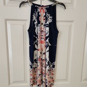 Alfani Navy and Coral Floral Midi Dress